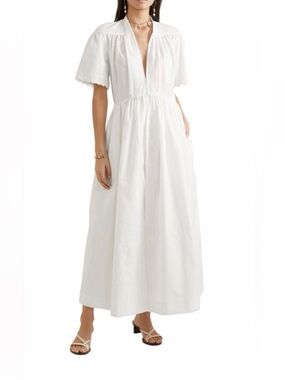 Stella McCartney White V-Neck Cotton Midi Dress - Size: IT 38 / US 2